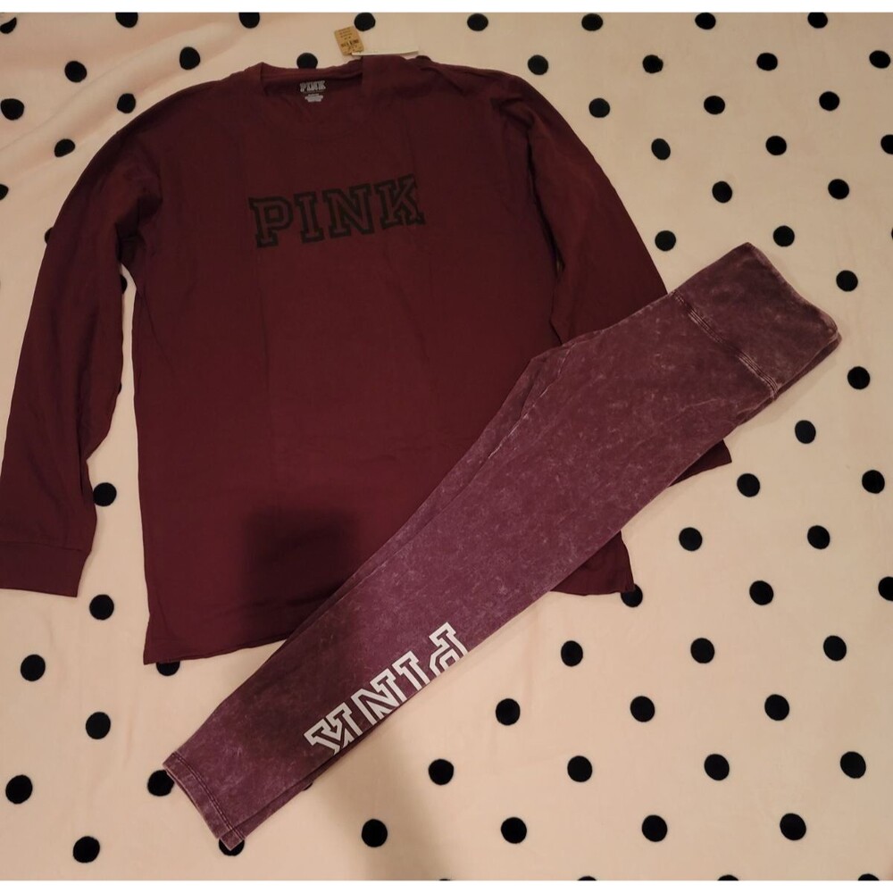 New VS PINK OUTFIT SET LEGGINGS CAMPUS TEE M